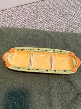 Painted Ceramic Divided Serving Tray in Yellow and Green Pistoulet/ Pfaltzgraff